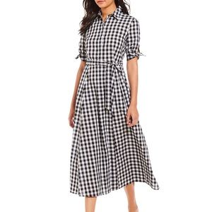 Calvin Klein B&W Gingham A-Line Shirt Dress